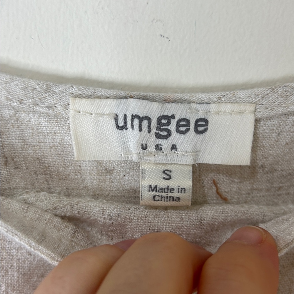 UMGEE Frayed Hem Linen Blend Colorful Crochet Sleeve Boho Tunic Top Size Small - Picture 6 of 14
